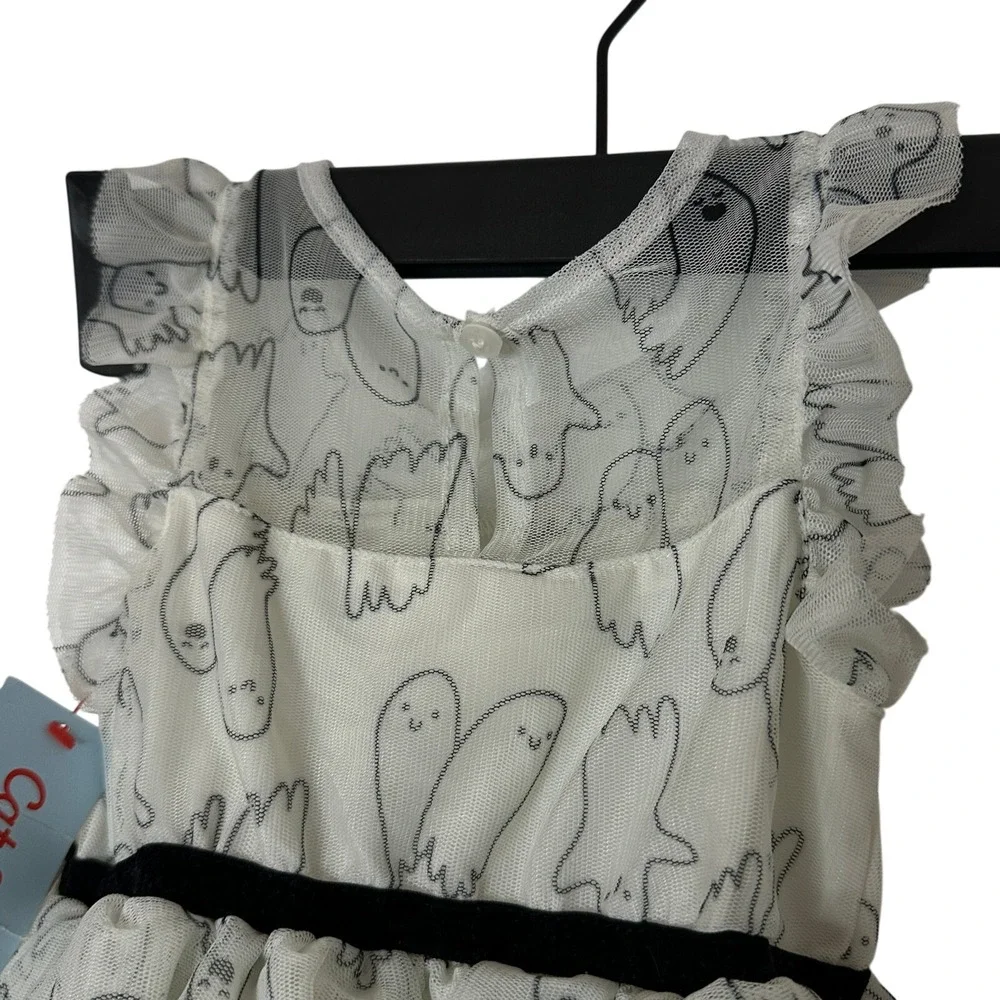 Cat & Jack Toddler Girls Halloween Ghost Print Tulle Dress White 18M NWT